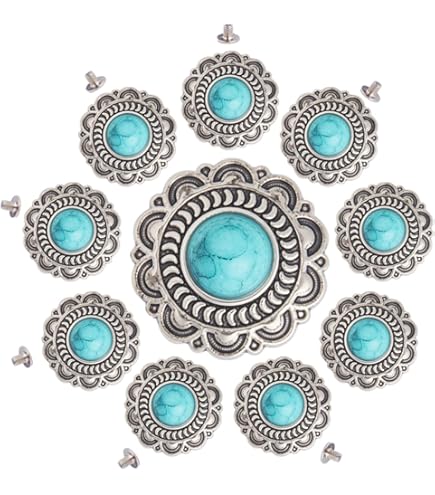 GORGECRAFT 12 Stks 30mm Schroef Terug Knoppen Concho Schroef Terug 6 Kleuren Vervanging Vintage Westerse Stijl Turquoise Ronde Bloemknoppen Knoppen voor DIY Lederen Craft Stoffen Naaien Tassen