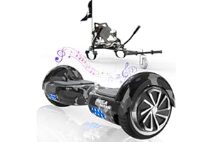 MEGA MOTION Hoverboards with go kart, Self Balance Hoverboards 6.5 Inches with Hoverkart for kids, with Bluetooth Speaker and LED Lights,Gift for Kids
