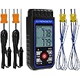 NALACAL K/J Type Thermocouple Dual Channel Thermometer, T1-T2 Channel Temperature Measurement Wide Range Digital Thermometer with Backlight and Thermocouple Temperature Compensation