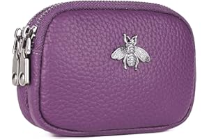 MAVHVAM Ladies Genuine Leather Small Purse for Women Mini Coin Wallet Pouch Stylish Credit Card Holder with Double Zip (Purple)