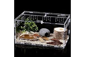 RIYANED Caja de alimentación para Reptiles,Caja de Transporte acrílica Transparente de,Adecuada para lagartos, arañas, Ranas con Cuernos y escarabajos. (30cm x 20cm x 15cm)