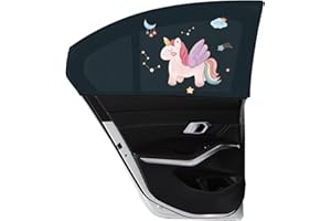 Asstikoo Car Window Shades for Baby, Car Sun Shades with UV Protection, Universal Fit Stretchable Side Window Sunscreen Sun Shades with Unicorn Motifs, Rear Window Shades For Kids (2 Pack)(55*100cm)