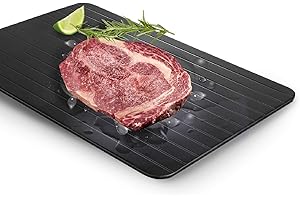 Flexzion Plateau de décongélation rapide métal alliage aluminium - Planche dégivrage sans électricité eau chaude micro-ondes ou autre moyen pour viande congelée b?uf côtelette de porc poisson - Noir
