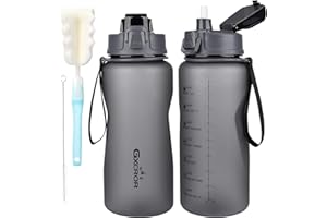 GXCROR Butelka na wodę o pojemności 2 l, bez BPA, szczelna, nadaje się do mycia w zmywarce, motywacyjna, sportowa siłownia, duża butelka wlotowa ze słomką i znacznikiem czasu