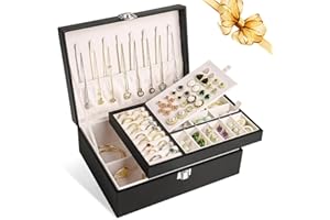 MEDE Jewellery Boxes & Organisers 2 Layers PU Girls Jewellery Box for Women Velvet Lined Jewellery Storage Earrings Rings Necklaces Bracelets,Large Jewelry Organiser Case with Removable Compartment