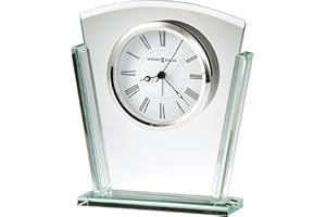 Howard Miller Granby Table Clock 645-781 – Jade Glass, Curved Top & Tapered Sides, Beveled Base, Black & Silver Accents, Modern Home Decor, Quartz Alarm Movement