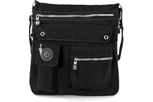 BAG STREET INTERNATIONAL Bag Street 2221 Damen sportliche Handtasche Umhängetasche Schultertasche aus Nylon, Schwarz, ohne