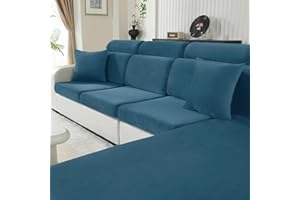 CYCMACO Funda Asiento Sofa Terciopelo Alta Elástica, Funda Cojin Sofa Ajustable Protector, Antideslizante, Separado, Universal, Lavable(Chaise Longue, Azul Peacock)