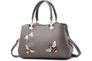 VARLIVOO Elegante Donna Borsa Ricamo Borse a Mano Borsetta Borsa a Tracolla da Donna Borse a Tracolla Spalla Lavoro Viaggiare Shopping PU Pelle Grigio B