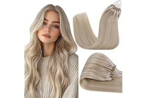 ‎HETTO Hetto Microring Extensions Echthaar Blond Extensions Echthaar Microring Glatt Haarverlängerung Microring Echthaar Aschblond mit Blond #P18/613 35cm 50g