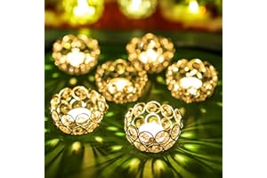 Sziqiqi Juego de 6 Candelabros de Cristal, Portavelas de Velas Pequeñas Centro de Mesa para Navidad Ceremonia Regalo de Boda Fiesta Decoración, 8cm, Borde de Metal Plata