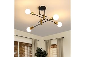Osairous Lámparas de araña Industrial, Lámpara de Techo de 4 Luces, E27 Lampara Techo Retro Vintage, lampara araña techo Negra para Dormitorio, Pasillo, Cocina (Sin Bombilla)