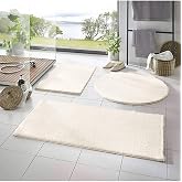 Rachel Carpet 3'l&uuml; Banyo Halısı Peluş Post Halı Klozet Takımı Krem Rengi 50x90/50x60/50x50 (Yuvarlak)