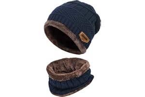 K.tchard Kinder Wintermütze Beanie Hut mit Schal Set Slouchy Strickmütze Warme Knit Skull Cap Fleecefutter Hat 2-8 Jahre