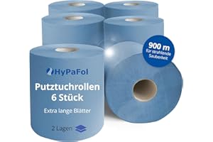 ‎HYPAFOL Hypafol Handtuchrollen MIDI 36x19,6 cm | Recycling Blau | 2-lagig, 150 m pro Rolle (6x) | Putztuchrollen für Gewerbe, Büro, Gastro, Sanitär und Werkstatt | Ø 19,5 cm | Extra lange Blätter