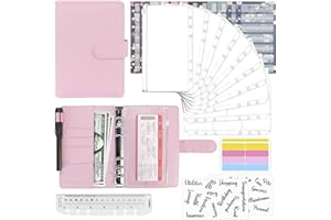 Mlife Ring Binder Set - 28pcs Leather Notebook Budget Binder with Clear Cash Envelopes,Budget Sheets and Label Stickers,Cash Organizer Money Saving Binder for Travel and Diary Pink