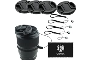 CamKix Zestaw nakładek na obiektyw – 4 zatrzaskowe nakładki na obiektyw do aparatów DSLR, w tym Nikon, Canon, Sony - 4 nakładki na obiektyw / 1 ściereczka do czyszczenia z mikrofibry CamKix w zestawie