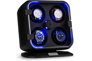 KLARSTEIN Remontoir Montre Automatique pour 4 Montres, Watch Winder, 4 Reglages de Rotation, Boite Remontoir Montre Automatique, Ultra Silencieux, Vitrine Acrylique, Ecrin avec Eclairage LED - Noir