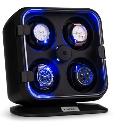 Caricatore Rotante Per Orologi Automatici Klarstein | Per 6 Orologi | Sportello In Acrilico | LED Blu | 5 Impostazioni TPD | Silenzioso