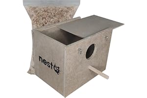 nestQ Nest für Wellensittiche mit Spänen für das Bett, Zuchthaus aus Holz für Vögel, mit Haken für Vogelkäfige, 19 cm x 15 cm x 13,5 cm