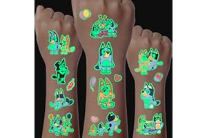 ‎YICOONUO Leuchtende Tattoos für Kinder, 8 Blätter Blue Temporäre Tattoo Set, Tattoos zum Aufkleben, Jungen und Mädchen Geburtstag Party Geschenk Dekorationen, Adventskalender Kinder Geschenke