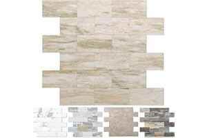 OYASIMI OYASIMI 3d Selbstklebende Wandfliesen Küche,Matte Marmor Mosaikfliesen Selbstklebend Steinoptik Metro Fliesen Ziegel Wandaufkleber Bad Wasserdichte (5pcs 30.5 x 30.5cm, Slate Beige)