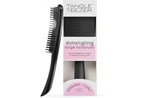 Tangle Teezer Ultimate Detangler Grande Brosse à Cheveux Démêlante, Cheveux Secs et Mouillés, Cheveux Épais, Bouclés et Longs, Picots à 2 Niveaux, Réduit la Casse, Élimine les Nœuds, Noir Brillant