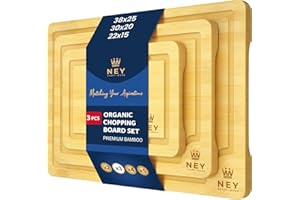 NEY CRAFT WOOD Bambus Schneidebrett Holz (3er Set) Wooden Cutting Board (38x25 / 30x20 / 22x15cm) Perfekte Holzschneidebrett für Brot, Fleisch, Obst
