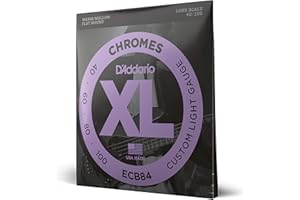 D'Addario Bass Guitar Strings, XL Chromes Flat Wound, ECB84, Custom Light Gauge 40-100, Long Scale, 5-String Set, Pack de 1