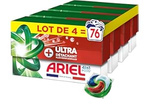 Ariel 4en1 PODS, Lessive Liquide En Capsules, 76 Lavages (4 x 19 Lavages), + Ultra Détachant, Élimine Même Les Taches Incrustées Depuis 7 Jours