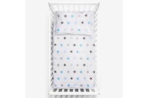 Baby Comfort 2 Piece Bedding Set 135x100 cm Duvet Cover & Pillowcase for Toddler Cot Bed (Blue Stars)