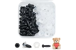 CHEERHOM Ojos de seguridad para animales de ganchillo, 100 unidades de plástico con arandelas para peluches, ojos de muñeca negros para muñecas, peluches y manualidades de ositos (6-12 mm de diámetro)