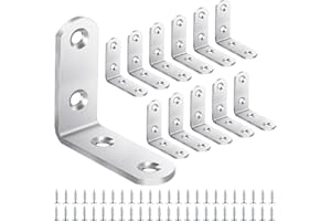 Yeepeo 12 Pcs Corner Bracket 50 × 50mm, Right Angle Bracket 90 Degree Stainless Steel L Bracket Corner Brace with 48 Screws Small Brackets L Shaped Bracket for Wood Furniture Fixation