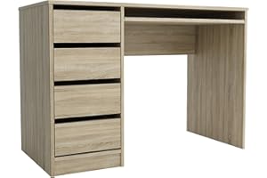 ‎BRENT Brent - Schreibtisch mit Schubladen und Tastaturablage Gregory B:110xH:77xT:55 cm, Computertisch mit Stauraum, Kinderschreibtisch für Jugendzimmer, Schreibtisch Sonoma Eiche