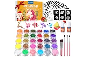 Kit Tatouage Paillettes Enfant- Bledras Tatouage Enfant Filles 30 Couleurs, 147 Pochoir Tatouage, 4 Pinceaux- Tatouage Ephemere Imperméable, Coffret Cadeau Fille, Tatouage Temporaire pour Cosplay