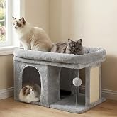 Heybly Cat Scratcher Tree 35 cm with Wide Platform and Cozy House, Suitable | Cat Furniture for Indoor Cats Large Adults Cat