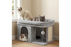 Heybly Kattträd, 35 Cm Hög Kattklösstång Med Bred Viloplattform Och Mysigt Katthus, Lämplig För Vuxna Katter, Inkluderar Klös