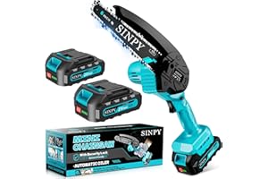 SINPY Mini Chainsaw Cordless 6 Inch Electric Power Chain Saw with 2 Batteries/Automatic Oiler Small Handheld Saws for Trees Branches Trimming, Wood Cutting, Gardening Gift for Men Dad Husband Fathers