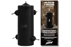 VELAS MARIANO Velón Negro 7 Mechas para Rituales de Limpieza Profunda y Protección • 16 cm Alto x 5,5 cm Ancho • Vela Esotérica para Romper Magia Negra, Cortes y Despojos Energéticos