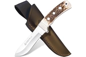 PUMA IP - Montero Stag – Feststehendes Full-Tang Outdoormesser mit Hirschhorn-Griff – handgefertigt - robuste Klinge mit einer Länge von 119mm – Gesamtlänge 234mm – mit hochwertiger Sattellederscheide