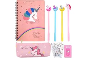 13pcs Licorne Papeterie Fourniture,Licorne Carnet, Licorne Cahier Spirale A5, Licorne Ensemble Papeterie Cadeau d'école pour Fille Enfants 4 5 6 7 8 9 10 Ans