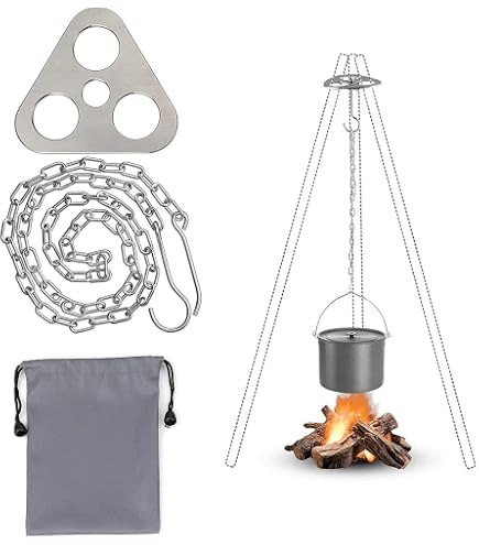 Pamtns Edelstahl-Dreibein Mit Kette – Vielseitiges Lagerfeuer-Stativ Für Camping & Grillen