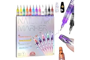 Hinourisha Nail Art Pen Set ,12 Colors water-based Nail Art Marker Set Nail Pens, Waterproof Quick Dry Nail Polish Pen,Acrylic Marker Pen Fine Tip Nail Point Graffiti for Real Nail Art, Manicure Tools