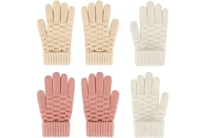 JUPSK Guantes para niños Guantes de invierno de punto Guantes mágicos de dedos enteros Guantes elásticos, cálidos y gruesos para niños y niñas, de 4 a 9 años, 3 pares