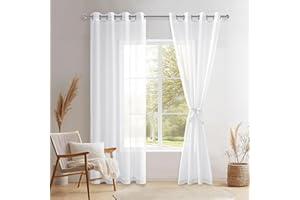 ‎DWCN DWCN Sheer Voile Vorhang Transparente Gardine mit Ösen 2 Stücke Ösenschal für Wohnzimmer, Babyroom，Schlafzimmer, Weiß, 210x132cm(HxB)