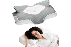 ELVIROS Cuscino Cervicale per Dormire, Cuscino Ortopedico Ergonomico Memory Foam, Supporto per Collo, per Dormire sul Fianco, Schiena e Stomac, 64 x 40 x 13/11.5 cm, Federe Raffreddamento Lavabile, Grigio