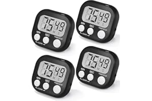 Birshe Timer da Cucina 4 Pezzi Timer Nero Digitale Timer Piccolo Timer con Magnetico e Supporto,Allarme Forte Conteggio Fino e Conto Alla Rovescia Timer per Cottura al Forno Studio Allenamento Fisico