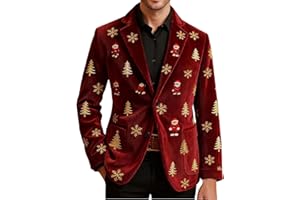 GENERIC Men's Christmas Blazer Corduroy Jacket Ugly Christmas Blazer Jackets Xmas Festive Costume Slim Fit Single-Breasted Suit Jacket Novelty Xmas Tuxedo Holiday Party Notch Collar Coat Business Outfit