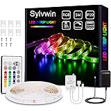 Sylvwin Striscia LED 5m RGB,Strisce LED RGB con Telecomando, 5050 LED Strisce LED Luminose con 16 Cambi di Colore, 4 modalità