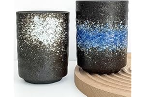 NIUKOMY Taza de Té Japonesa, Set de 2 Tazas de Té de Porcelana, Taza sin Asa de Cerámica, Taza de Té Chino Asiático Juego de 2 Tazas Negro, 275 ML